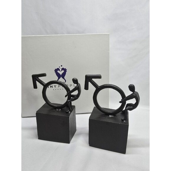 Tiny Purple Seahorse LGBTQIA+ Cast Iron Male With Symbols Book Ends- Set Of 2 - Picture 10 of 14